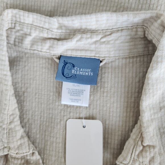 90s Classic Elements Tan White Plaid Sleeveless Flannel Shirt Button Down L - Picture 7 of 8